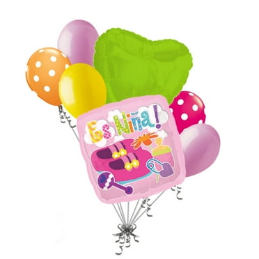 Details about / 7 pc Es Una Nina Stars /& Moon Balloon Bouquet Party Decoration Welcome Pink Girl